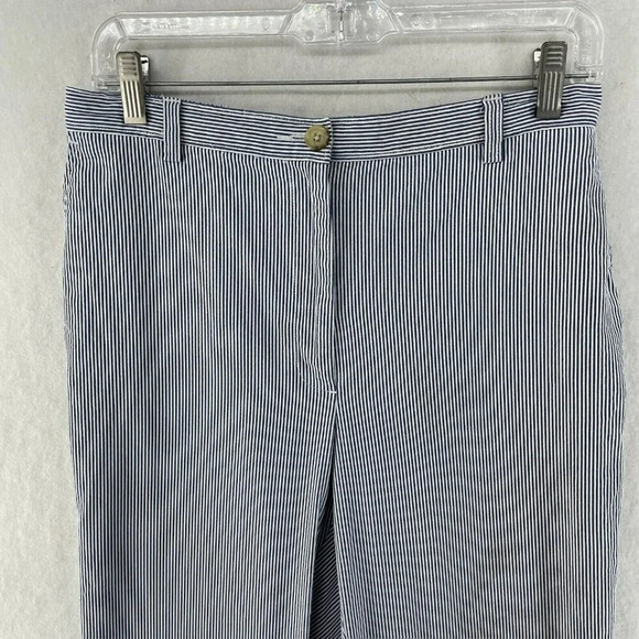 Lands' End Pants Women's Sz 10 Blue White Striped High-Rise Straight Leg Stretch - Picture 6 of 11